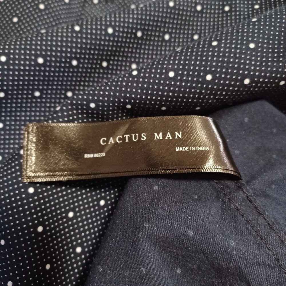 CACTUS MAN Ricky Singh Dark Blue & White Polkadot Long Sleeve Button Front Shirt